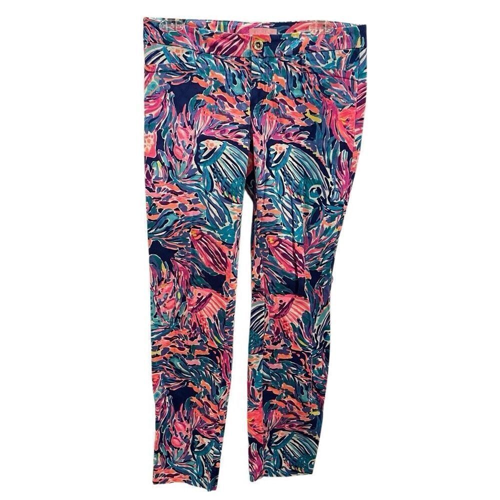Lilly Pulitzer Womens Kelly Skinny Ankle Pant 2 True Blue Seas the Day Resort